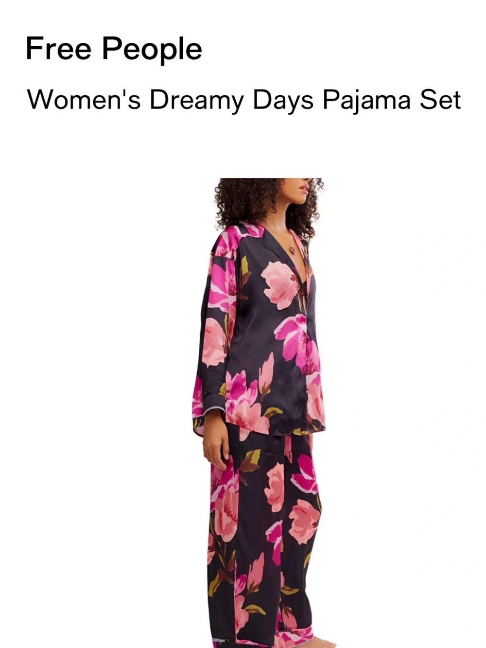 Free People Satin Floral Pajama Set in Black and Pink
